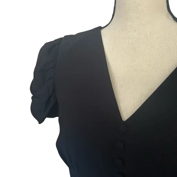 Saloni Sz 8 Margot Puff Sleeve Midi Fit & Flare Black Dress - Picture 7 of 16